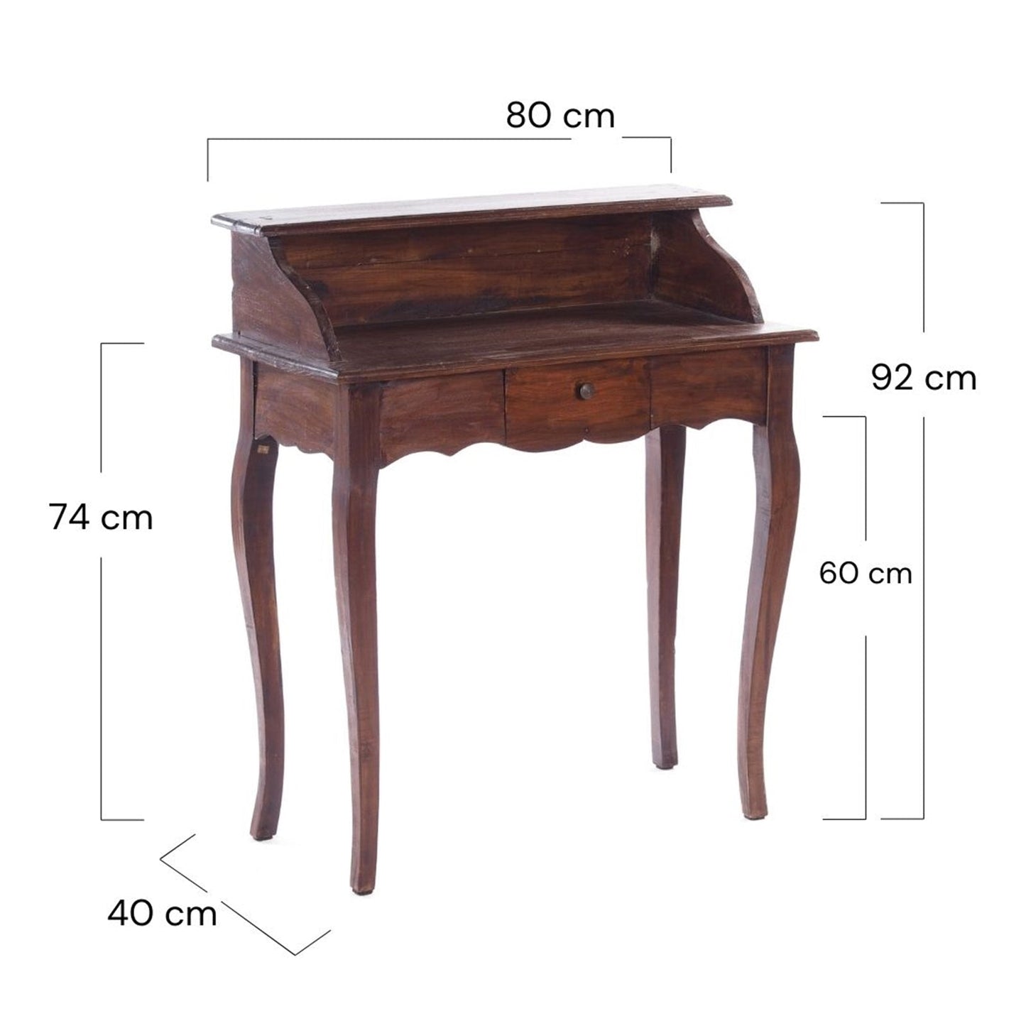 MASSIVHOLZ SEKRETÄR NAPOLEON 92x80cm(HxB) | Massivholz Schreibtisch | Farbe: 03 dunkelbraun