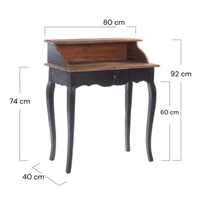 MASSIVHOLZ SEKRETÄR NAPOLEON 92x80cm(HxB) | Massivholz Schreibtisch | Farbe: 04 schwarz-natur