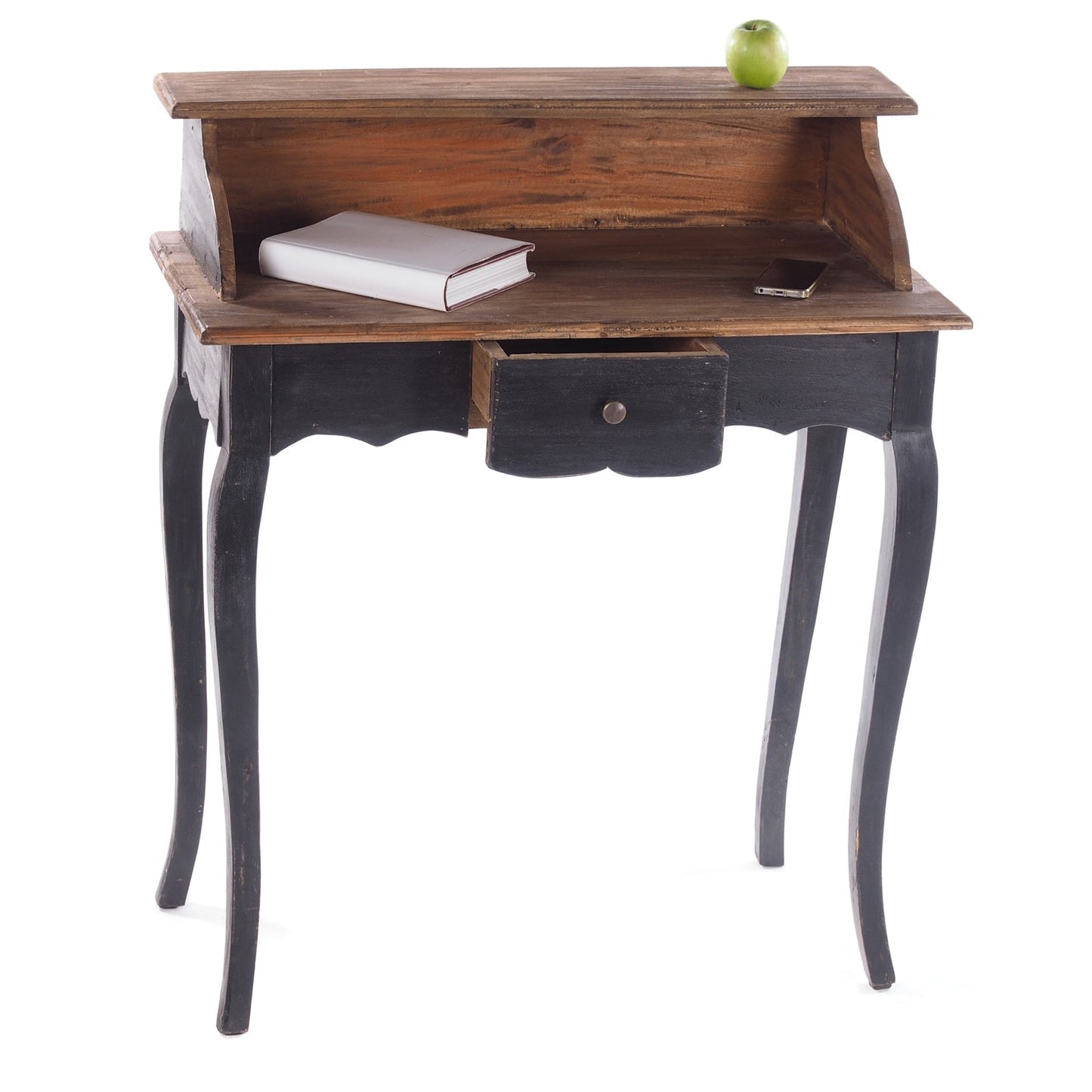 MASSIVHOLZ SEKRETÄR NAPOLEON 92x80cm(HxB) | Massivholz Schreibtisch | Farbe: 04 schwarz-natur
