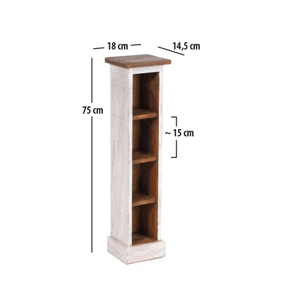 HOLZ CD REGAL TOWER | 75cm, Holzregal, Buch CD Rack mit 4 Fächern | Farbe: 05 weiß-natur
