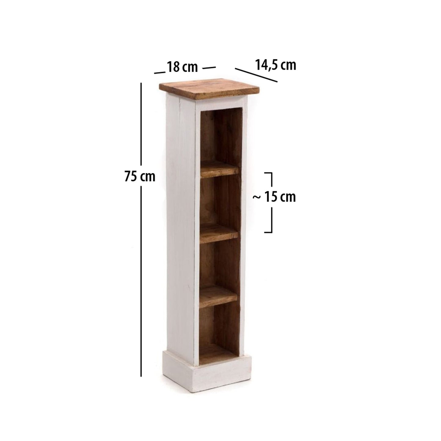 HOLZ CD REGAL TOWER | 75cm, Holzregal, Buch CD Rack mit 4 Fächern | Farbe: 06 weiß-landhaus