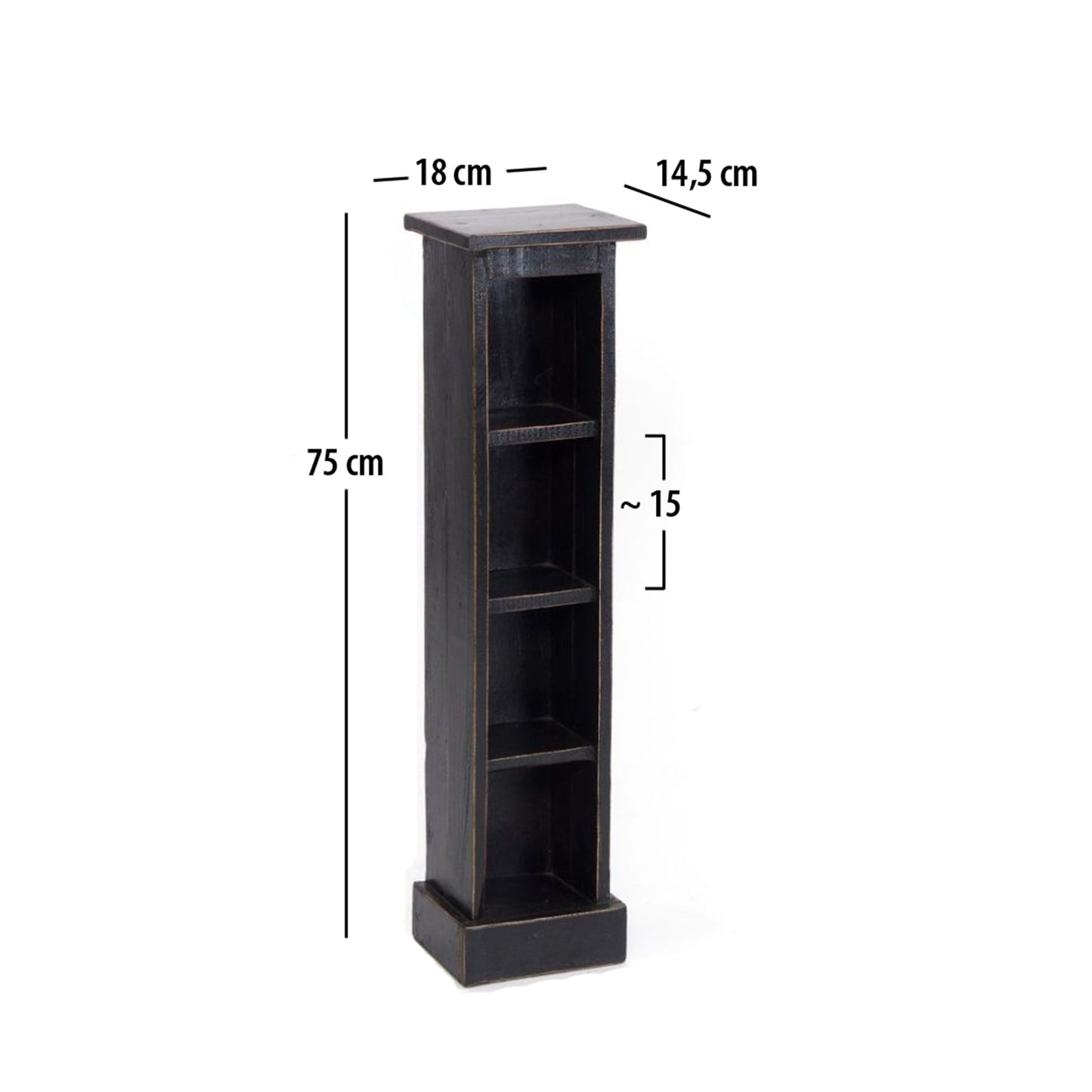 HOLZ CD REGAL TOWER | 75cm, Holzregal, Buch CD Rack mit 4 Fächern | Farbe: 09 voodoo - schwarz
