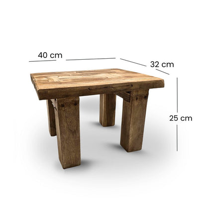 FUSSHOCKER Grain 40 | 40x32x25cm, kleiner Holzhocker aus Mahagoni Holz