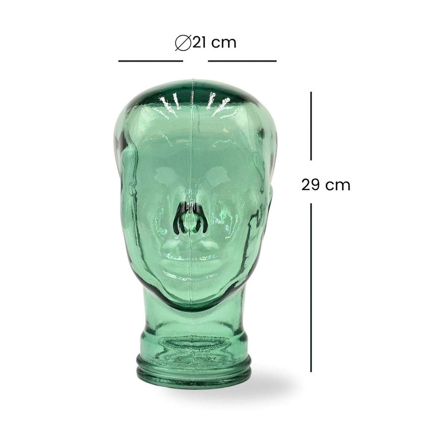 Glas KOPFHÖRERSTÄNDER transparent + satin | 29cm Glaskopf Skulptur | Farbe: T03 grün