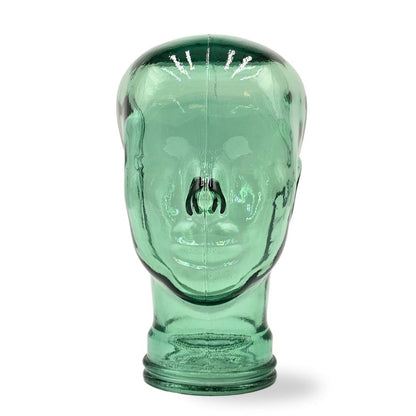 Glas KOPFHÖRERSTÄNDER transparent + satin | 29cm Glaskopf Skulptur | Farbe: T03 grün