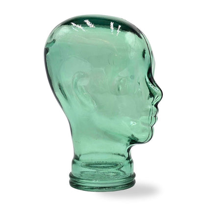 Glas KOPFHÖRERSTÄNDER transparent + satin | 29cm Glaskopf Skulptur | Farbe: T03 grün