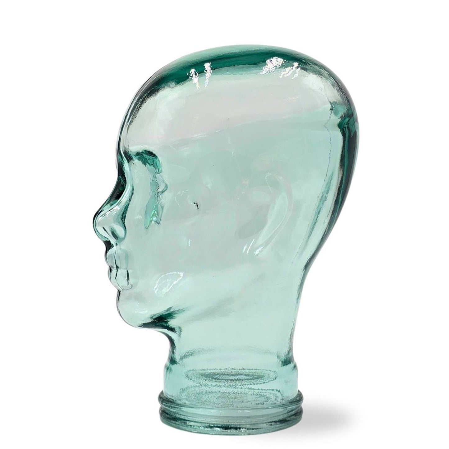 Glas KOPFHÖRERSTÄNDER transparent + satin | 29cm Glaskopf Skulptur | Farbe: T01 klar