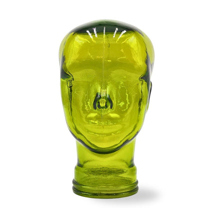 Glas KOPFHÖRERSTÄNDER transparent + satin | 29cm Glaskopf Skulptur | Farbe: T02 limette