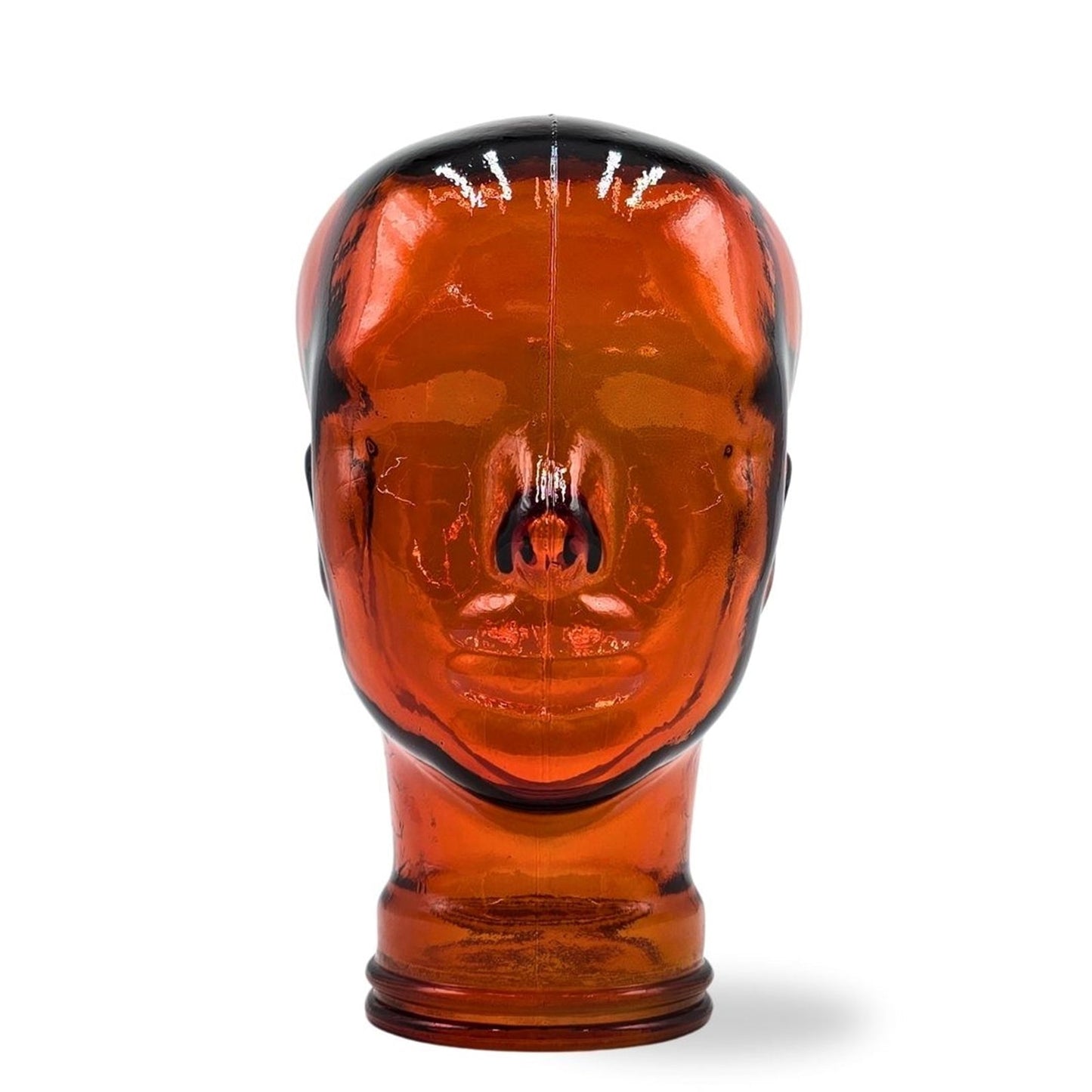 Glas KOPFHÖRERSTÄNDER transparent + satin | 29cm Glaskopf Skulptur | Farbe: T04 hot orange