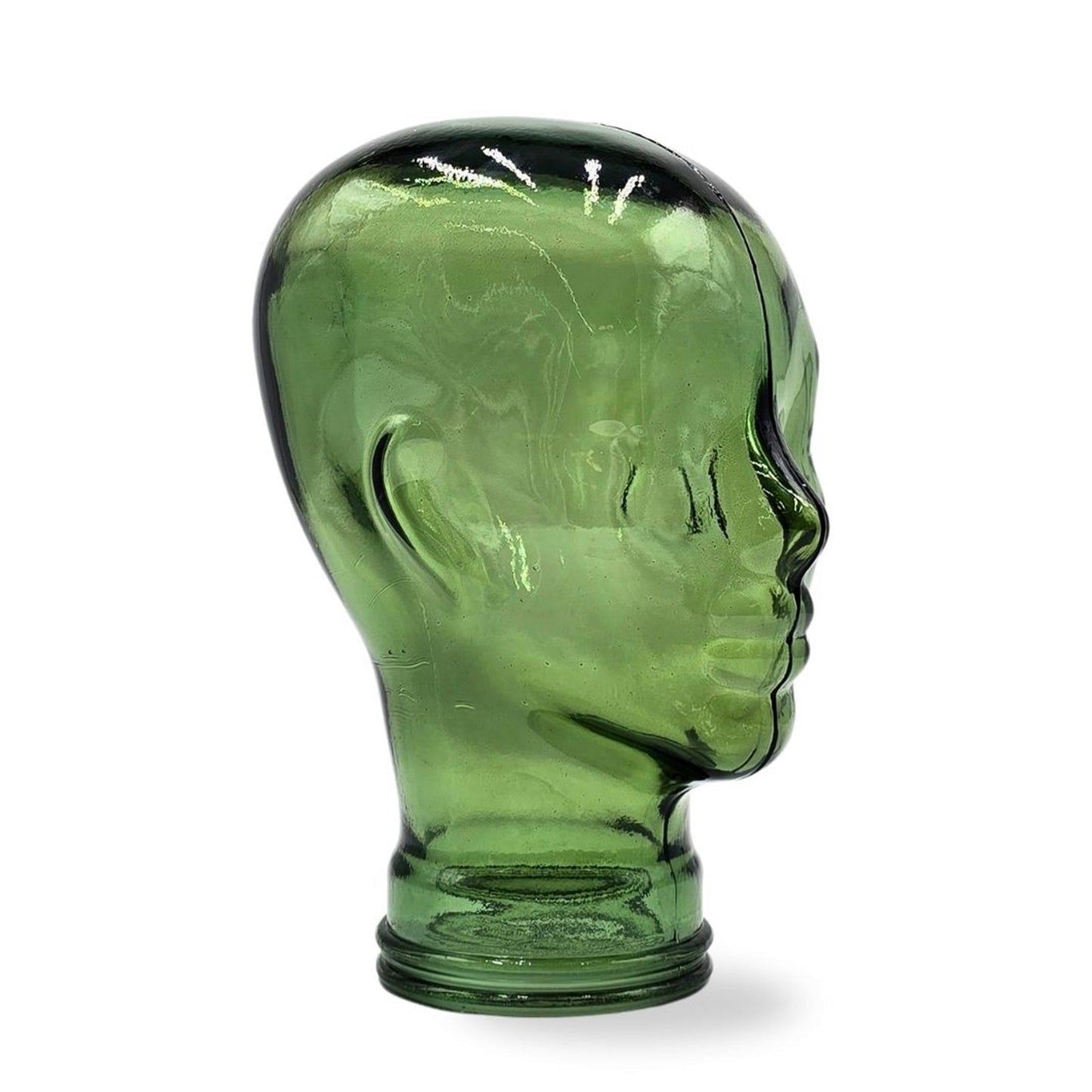 Glas KOPFHÖRERSTÄNDER transparent + satin | 29cm Glaskopf Skulptur | Farbe: T03 grün