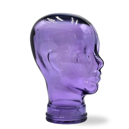 Glas KOPFHÖRERSTÄNDER transparent + satin | 29cm Glaskopf Skulptur | Farbe: T05 violett