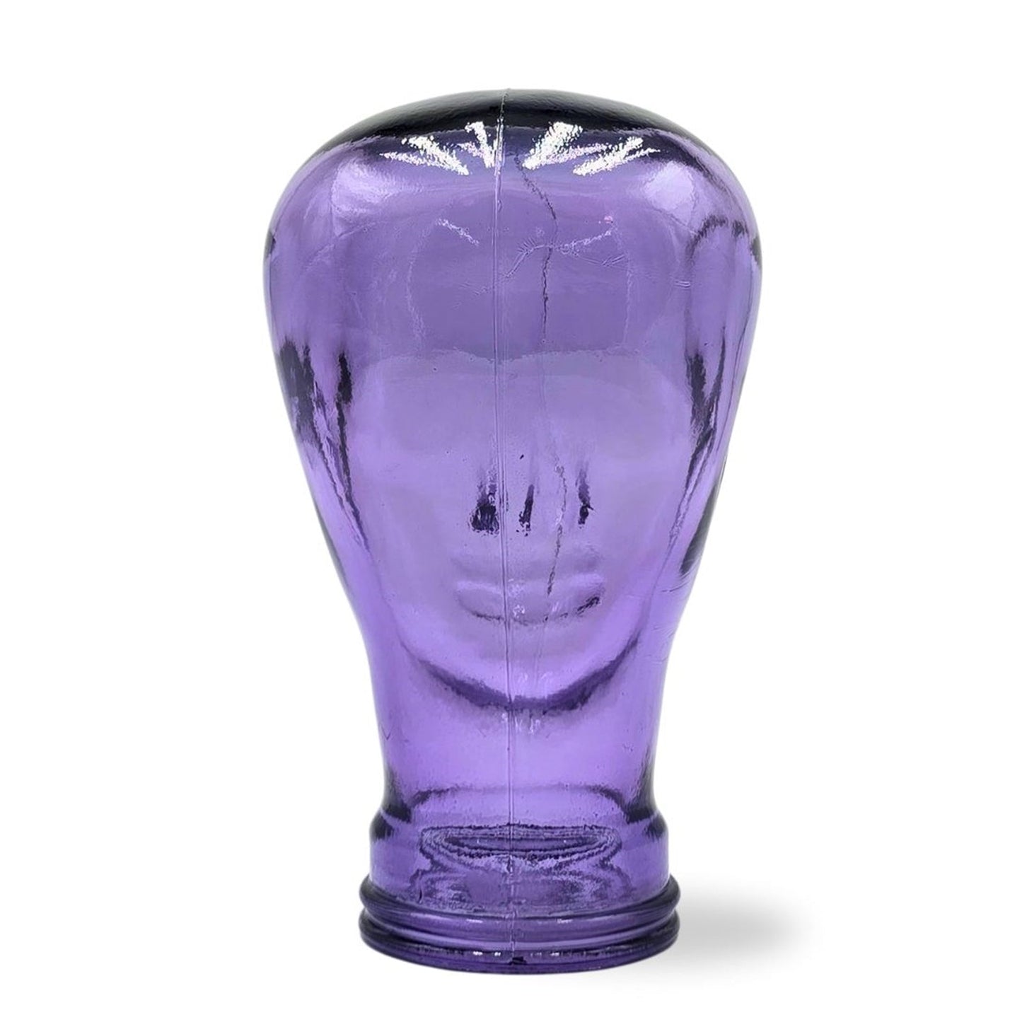 Glas KOPFHÖRERSTÄNDER transparent + satin | 29cm Glaskopf Skulptur | Farbe: T05 violett