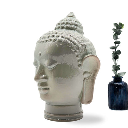 DEKOKOPF BUDDHA | Glas, Dekoration für Garten und Wohnung | Farbe: OP3 hellgrau