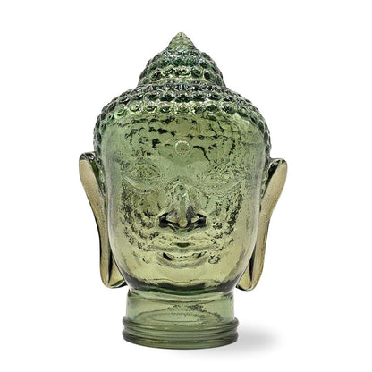 DEKOKOPF BUDDHA | Glas, Dekoration für Garten und Wohnung | Farbe: T06 olivgrün