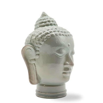 DEKOKOPF BUDDHA | Glas, Dekoration für Garten und Wohnung | Farbe: OP3 hellgrau