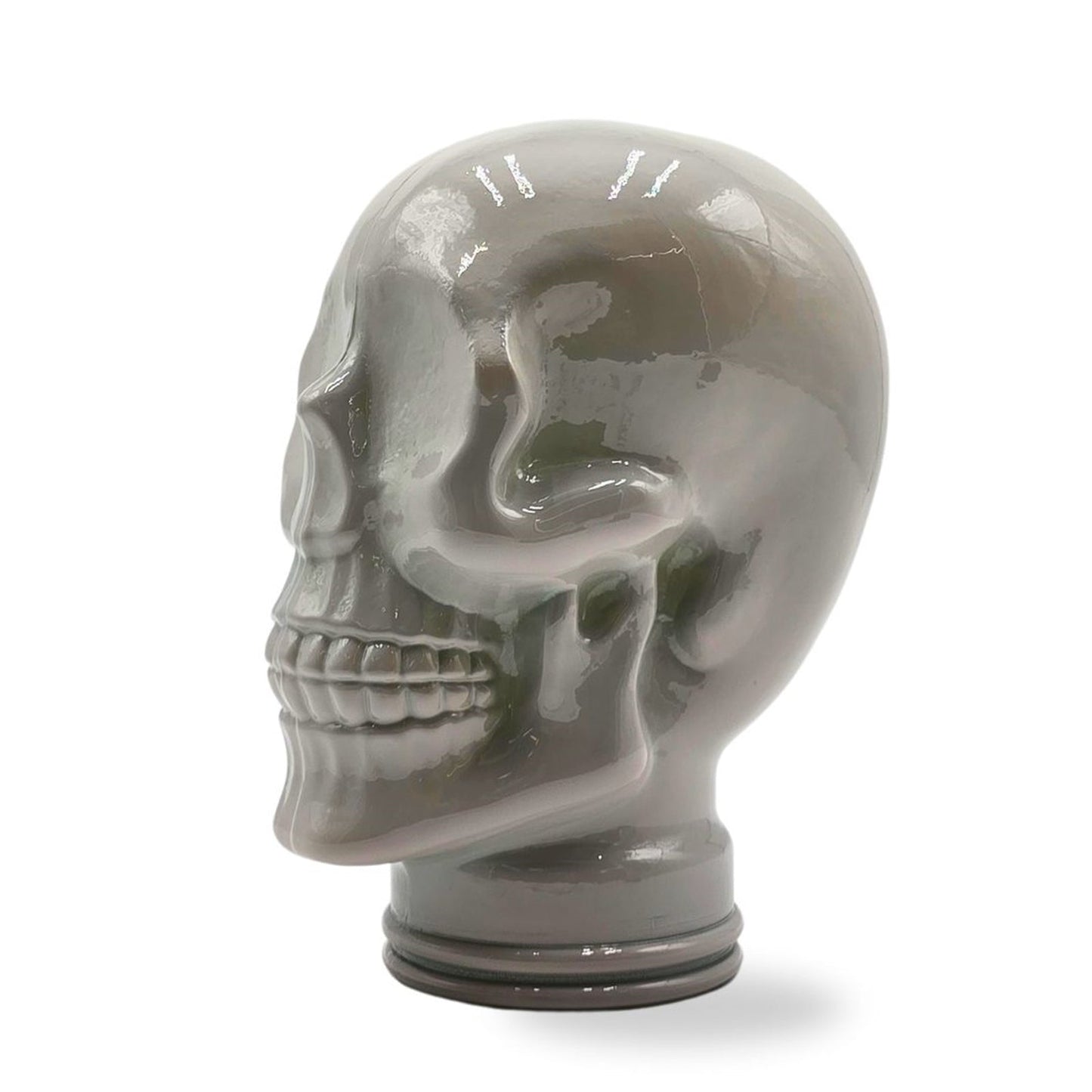 Glas KOPFHÖRERSTÄNDER TOTENKOPF| 26cm Glaskopf Skulptur | Farbe: OP3 hellgrau
