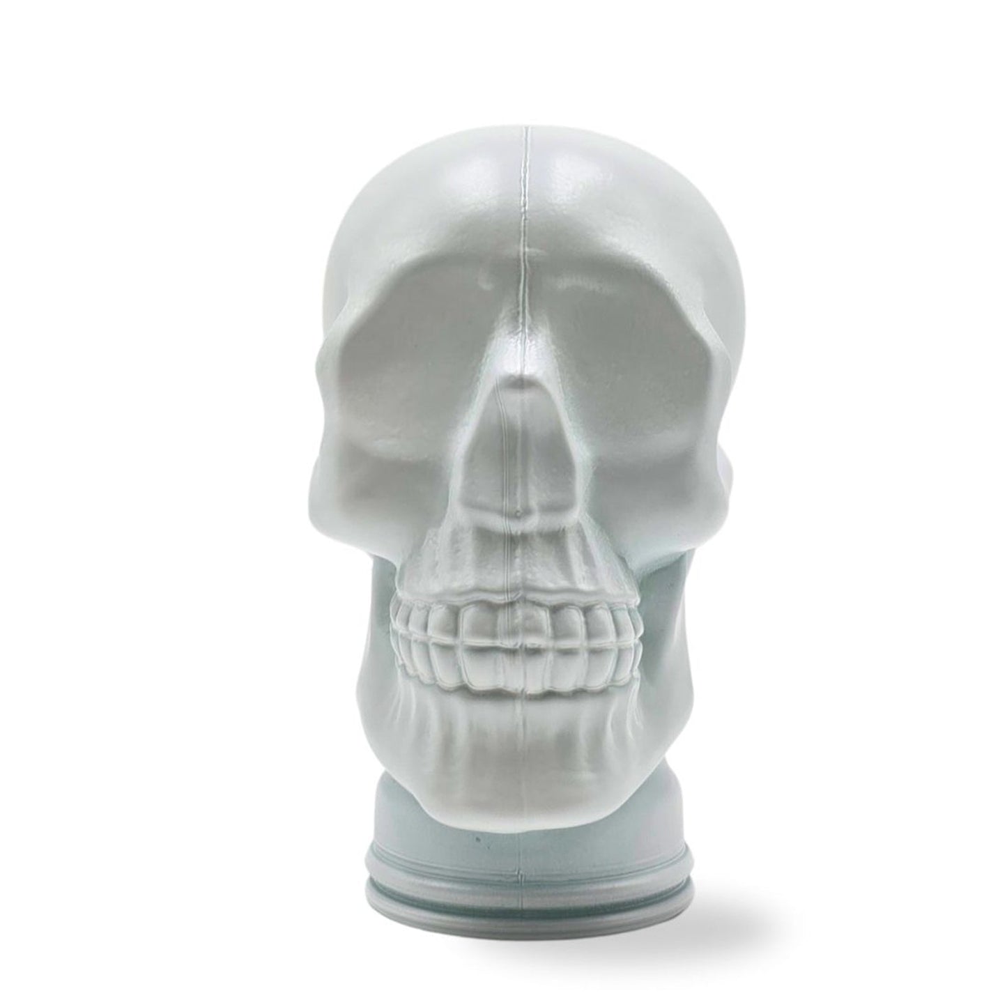 Glas KOPFHÖRERSTÄNDER TOTENKOPF| 26cm Glaskopf Skulptur | Farbe: M02 weiss