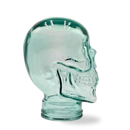 Glas KOPFHÖRERSTÄNDER TOTENKOPF| 26cm Glaskopf Skulptur | Farbe: T01 klar