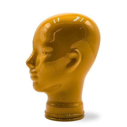 Glas KOPFHÖRERSTÄNDER voll Glanz + matt | 29cm Glaskopf Skulptur | Farbe: OP1 gelb