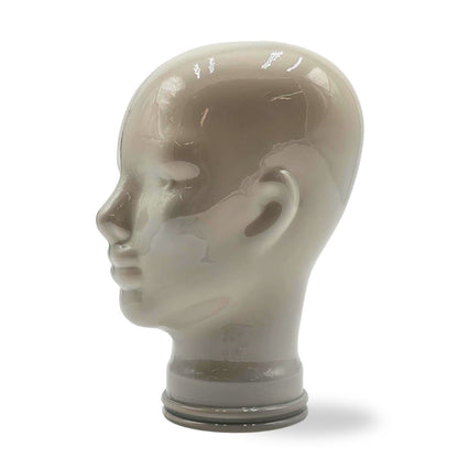 Glas KOPFHÖRERSTÄNDER voll Glanz + matt | 29cm Glaskopf Skulptur | Farbe: OP3 hellgrau
