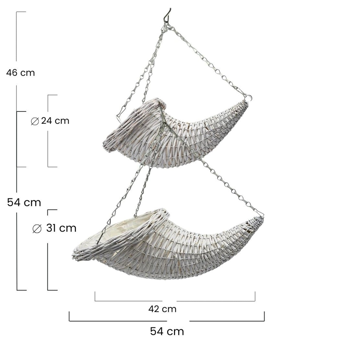 BLUMENAMPEL "FÜLLHORN" | 2er Set, Rattan | handgefertigt Korbgeflecht | Farbe: weiß