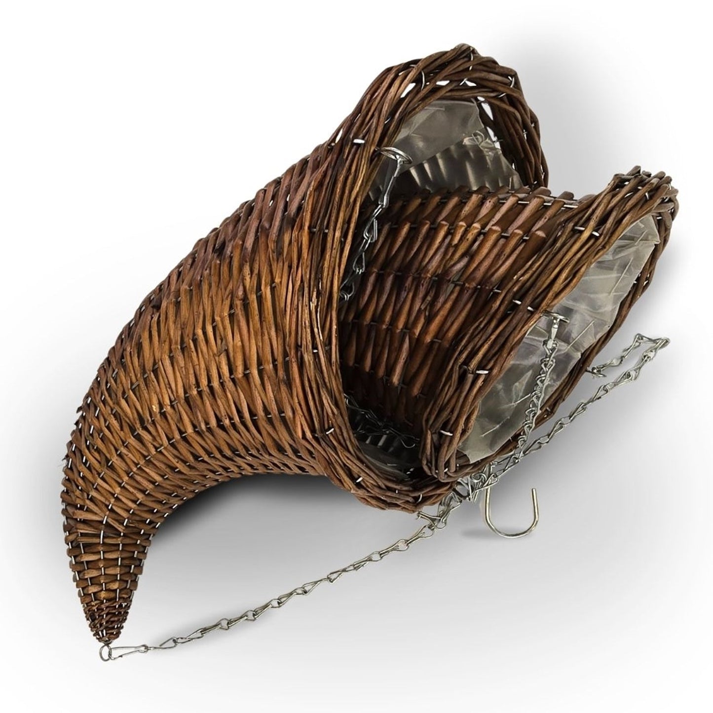 BLUMENAMPEL "FÜLLHORN" | 2er Set, Rattan | handgefertigt Korbgeflecht | Farbe: braun