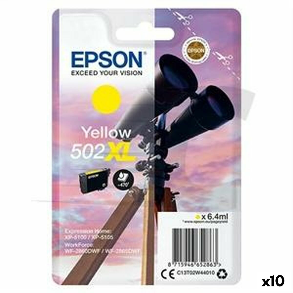 Original Tintenpatrone Epson XP-5100 5105 WF2860DWF 2865DWF Nº 502XL Gelb (10 Stück)