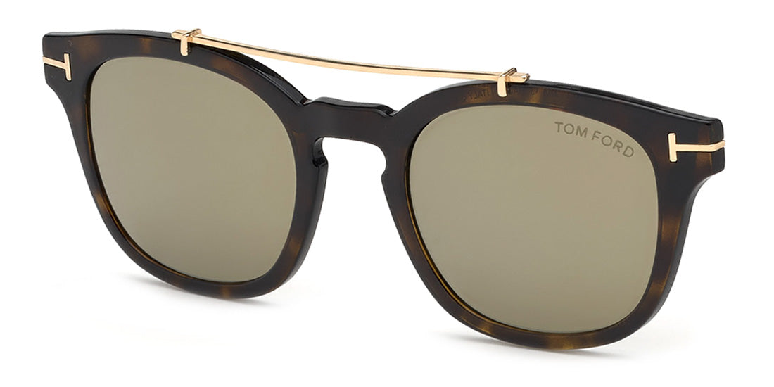 Tom Ford TF5532-B Blue Light With Clip-on#colour_shiny-dark-havana-brown-with-gold-flash-mirror